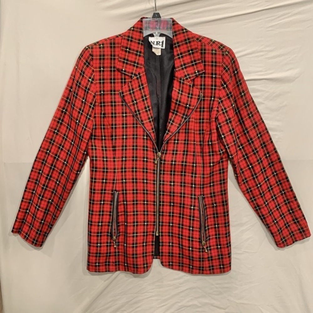 Vintage N.R.1 Red Plaid Blazer Size 8‎ Made in USA Punk Grunge Preppy  90s Y2K